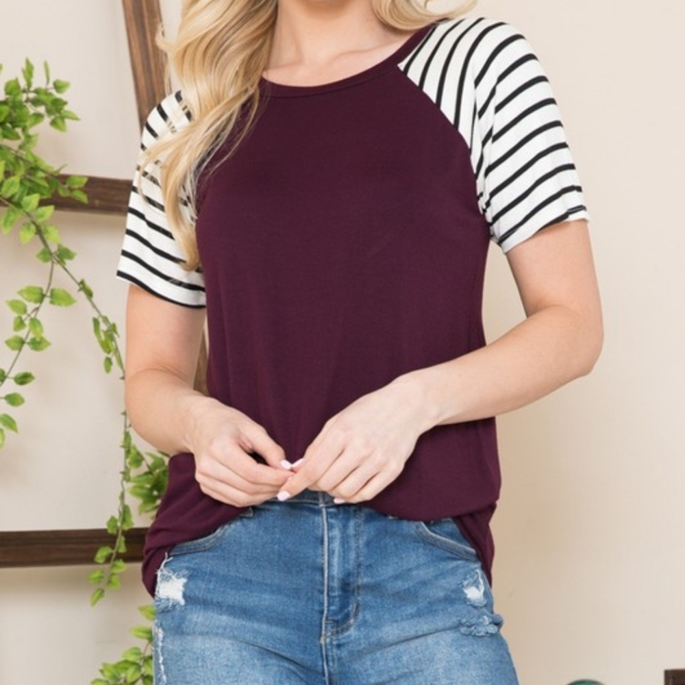 Maroon Stripe Shoulder Tee